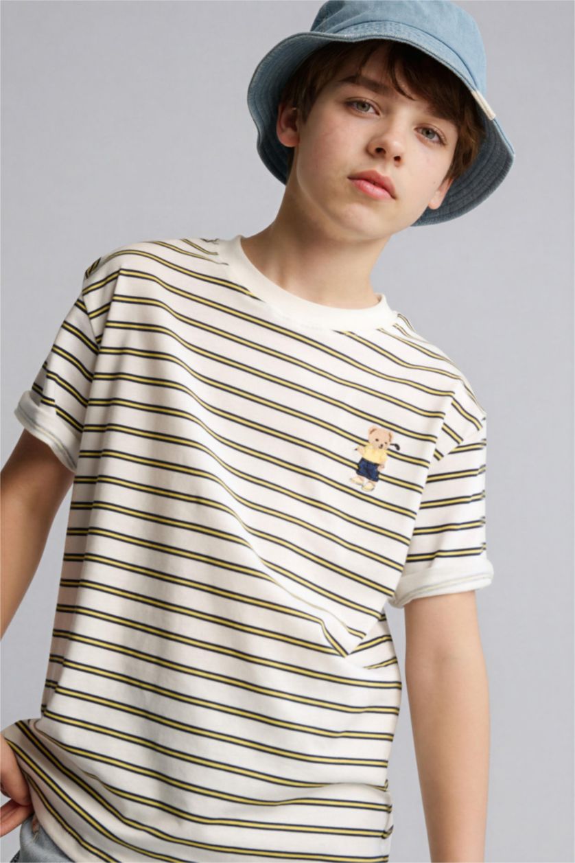 Erkek Çocuk - Genç Erkek Beyaz Regular Fıt Baskılı Tişört Erkek Çocuk