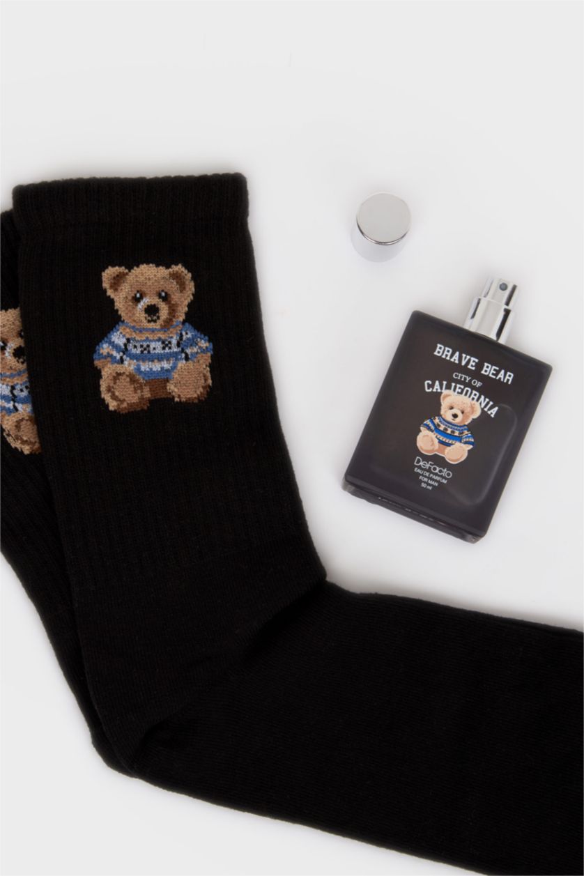 Erkek Siyah Erkek Ayıcıklı Uzun Çorap Parfüm Seti