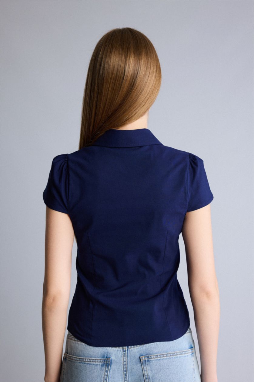 Kadın Lacivert Fıtted Bengalin Gömlek