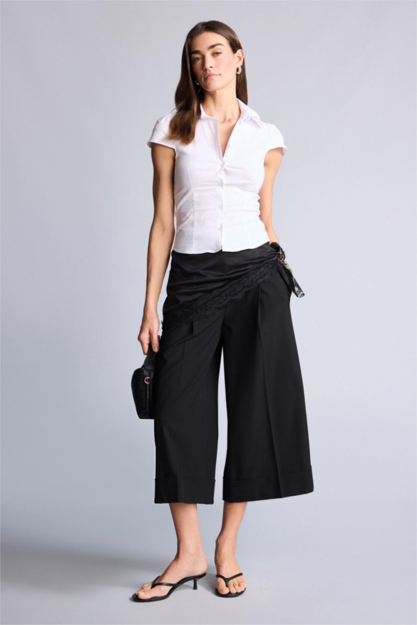 Woman Violet Beyaz Slim Fit Short Sleeve Shirt