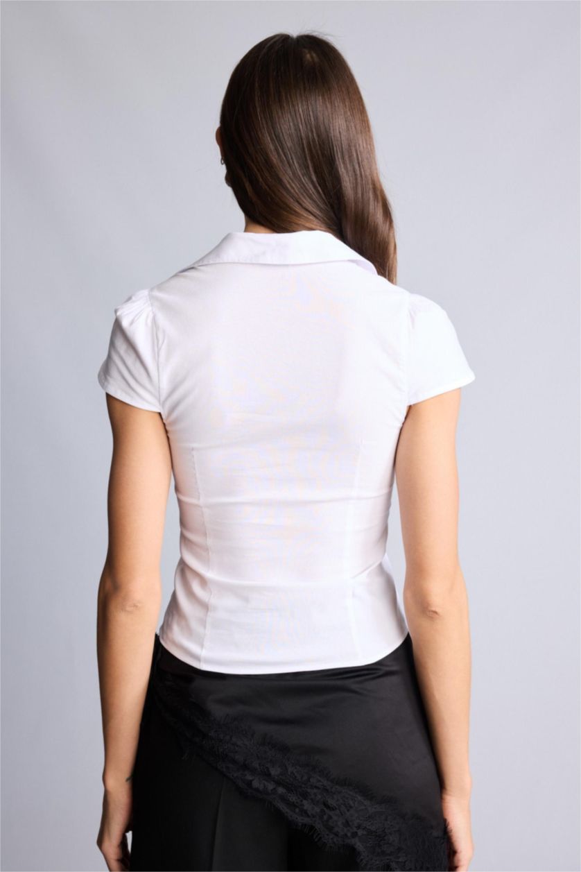 Woman Violet Beyaz Slim Fit Short Sleeve Shirt