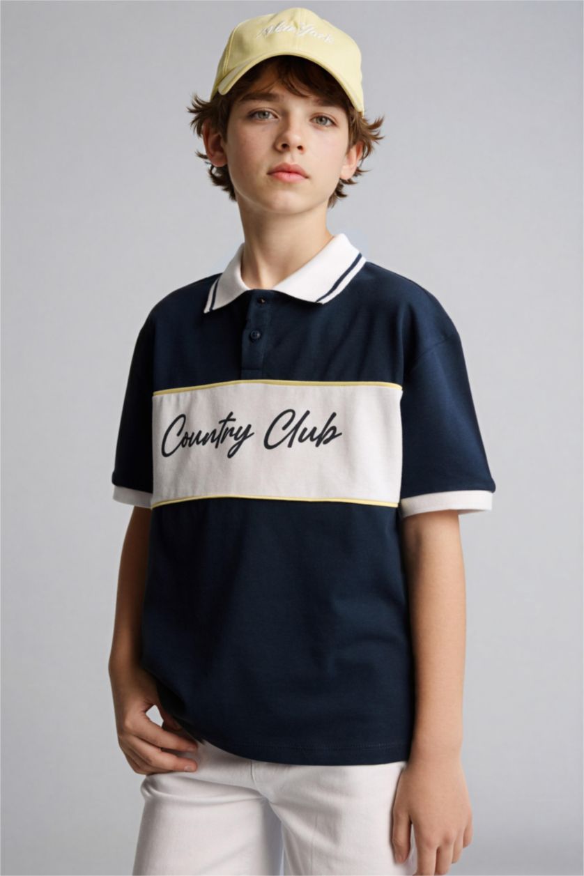 Erkek Çocuk - Genç Erkek Lacivert Ayı Baskılı Polo Tişört Erkek Çocuk