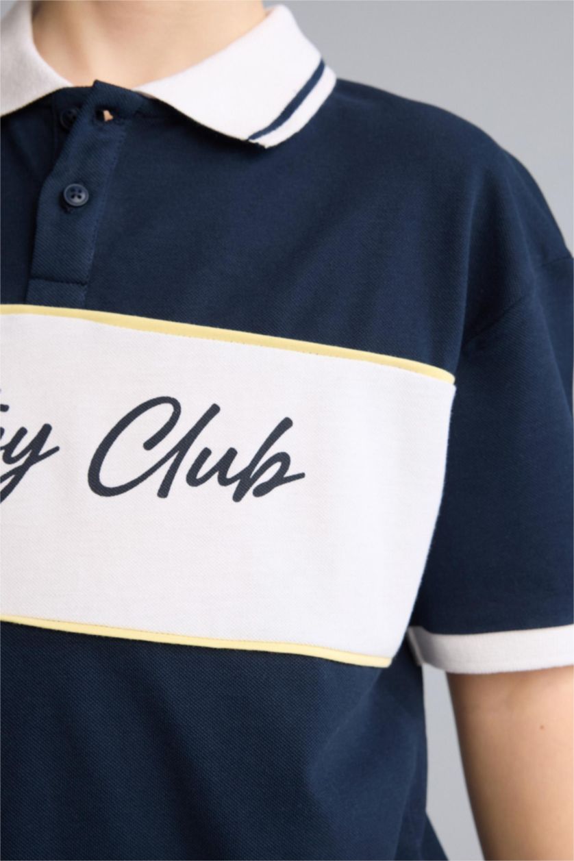 Erkek Çocuk - Genç Erkek Lacivert Ayı Baskılı Polo Tişört Erkek Çocuk