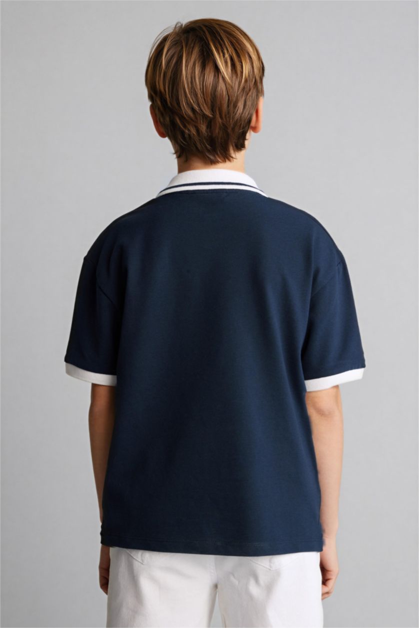 Erkek Çocuk - Genç Erkek Lacivert Ayı Baskılı Polo Tişört Erkek Çocuk