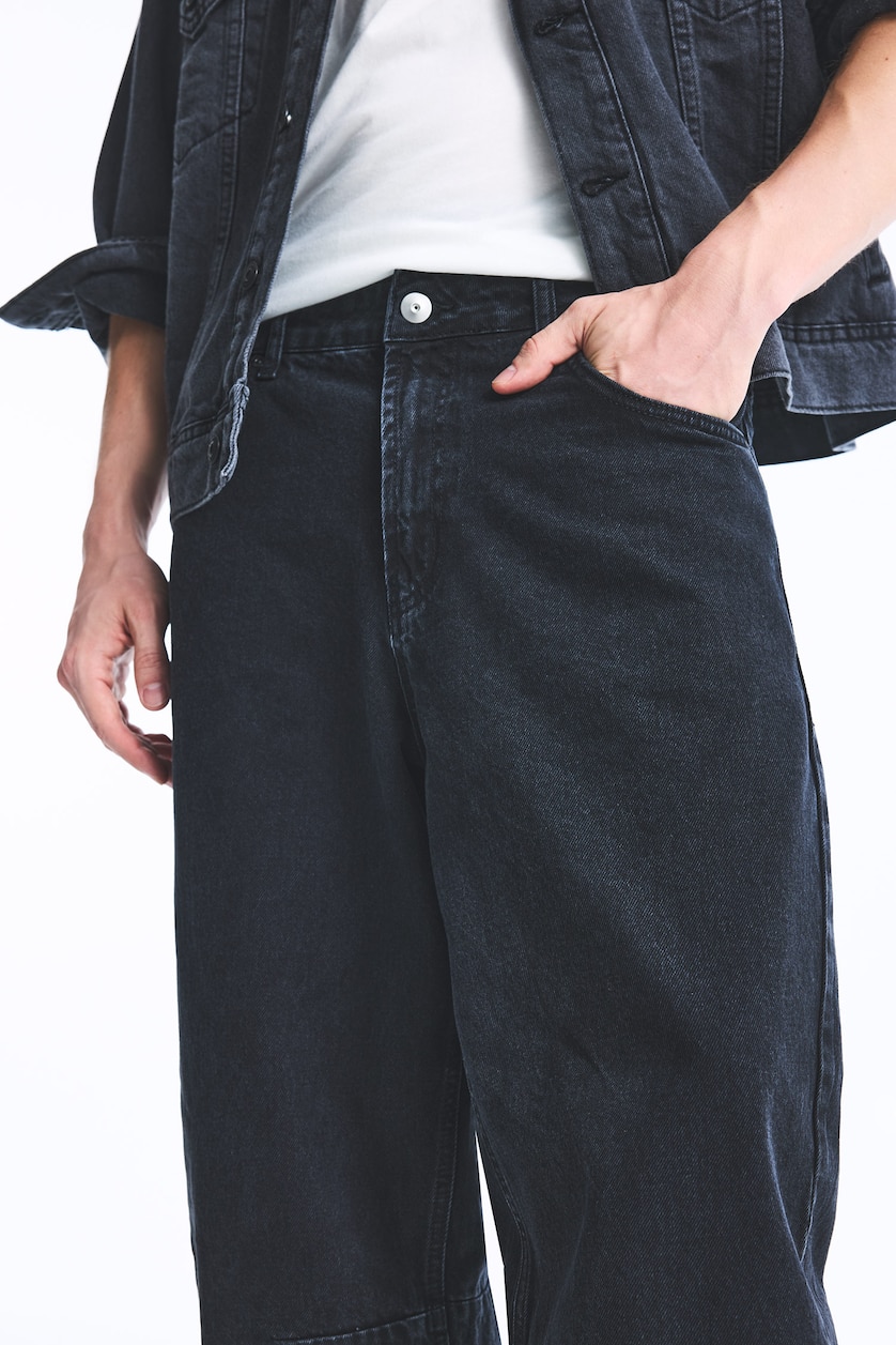 Erkek Siyah Barrel Fit Jean Pantolon