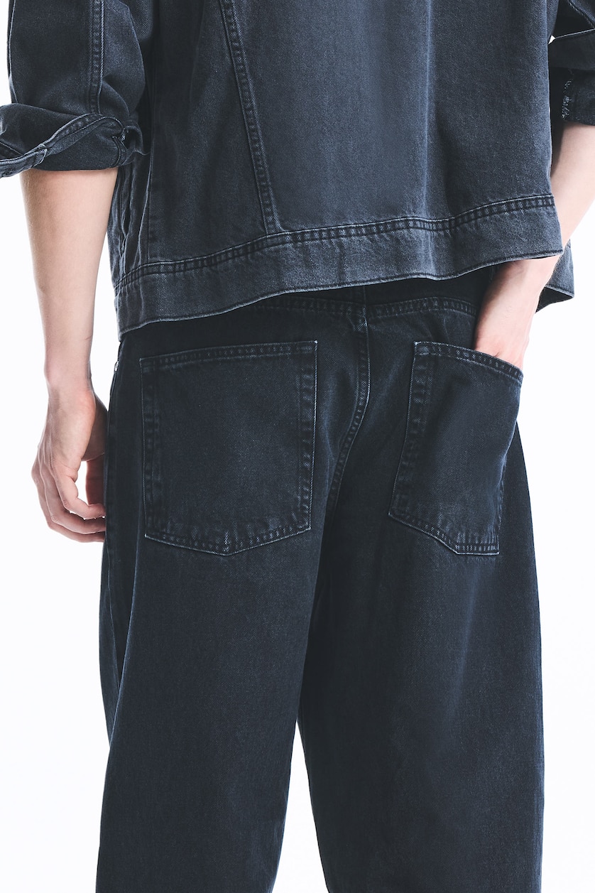 Erkek Siyah Barrel Fit Jean Pantolon
