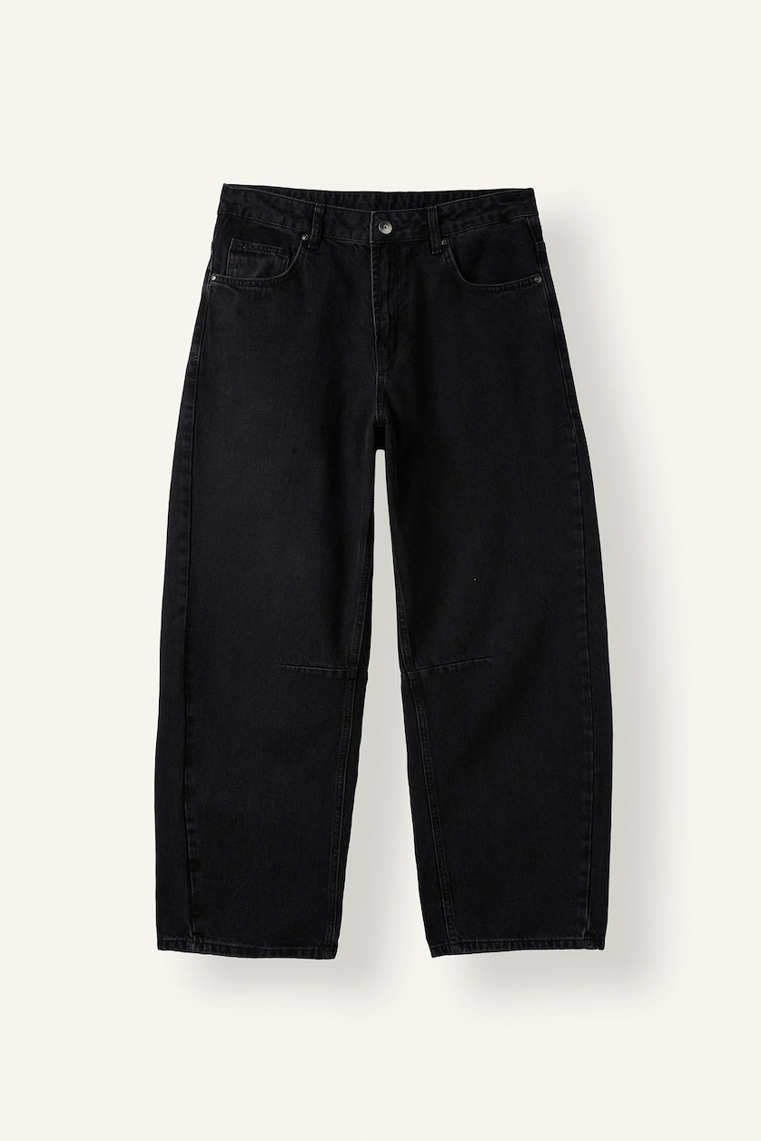Erkek Siyah Barrel Fit Jean Pantolon