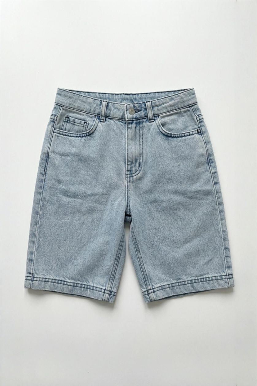 Erkek Çocuk - Genç Erkek Açık Mavi Regular Fıt Jean Şort Erkek Çocuk