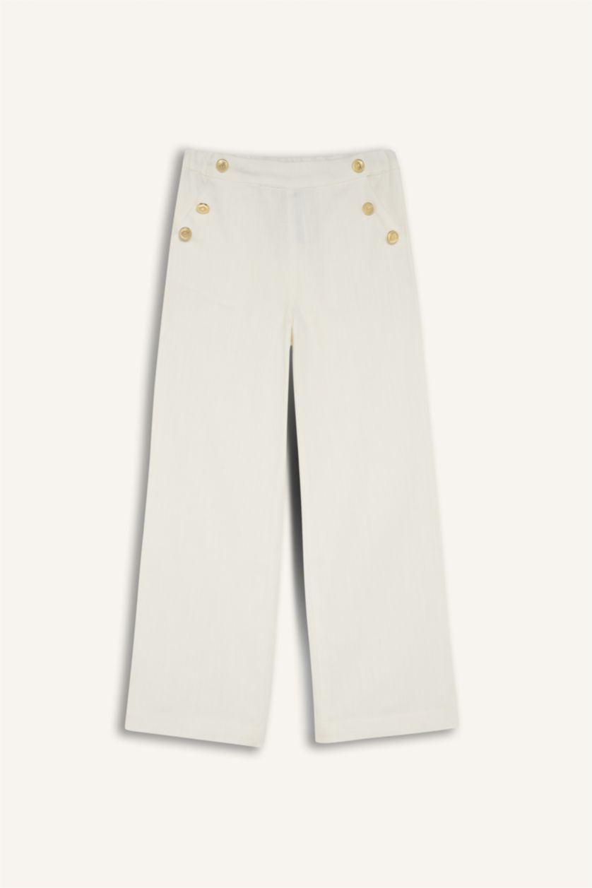 Girls & Teens Ecru بنطرون بناتي جبردين قصة مستقيمة برجل واسع