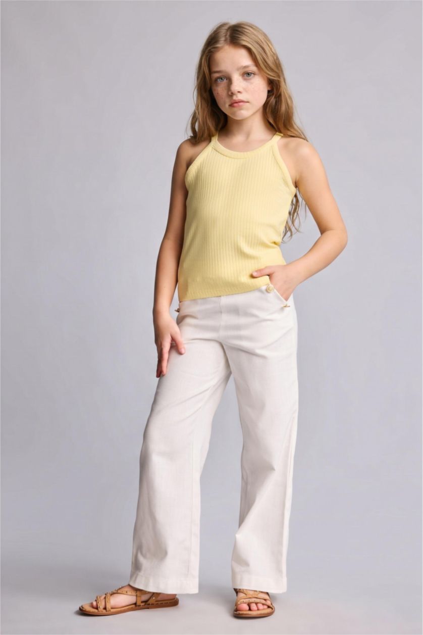 Young Girls - Teen Girls Ecru Girl Straight Fit Gabardine Trousers
