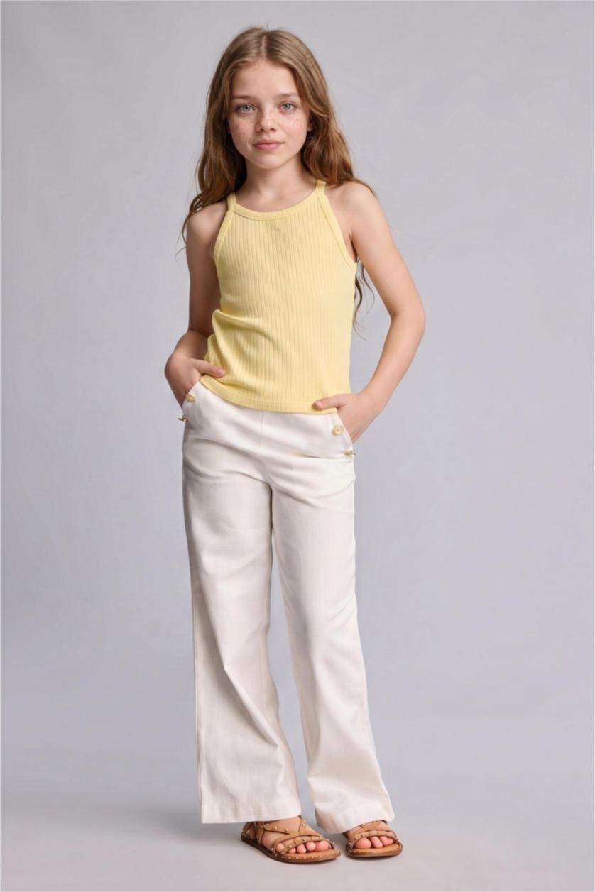 Young Girls - Teen Girls Ecru Girl Straight Fit Gabardine Trousers