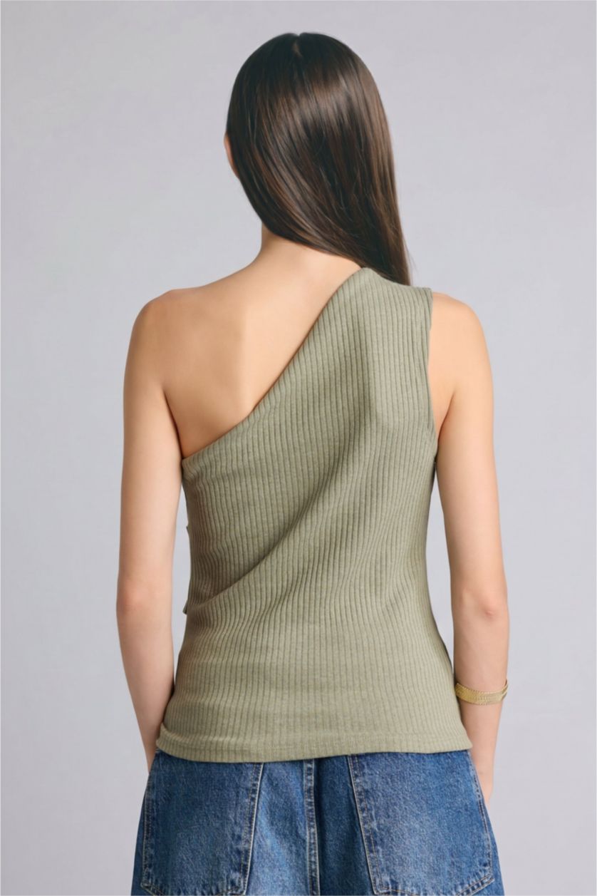 Women Light Khaki Slim Fit Camisole One Shoulder Tank Top