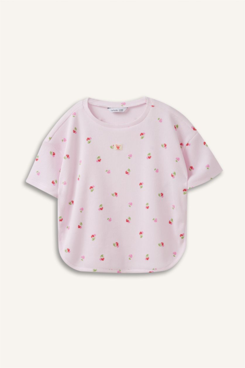 Kız Bebek Açık Pembe Waffle Kısa kollu Tişört Kız Bebek