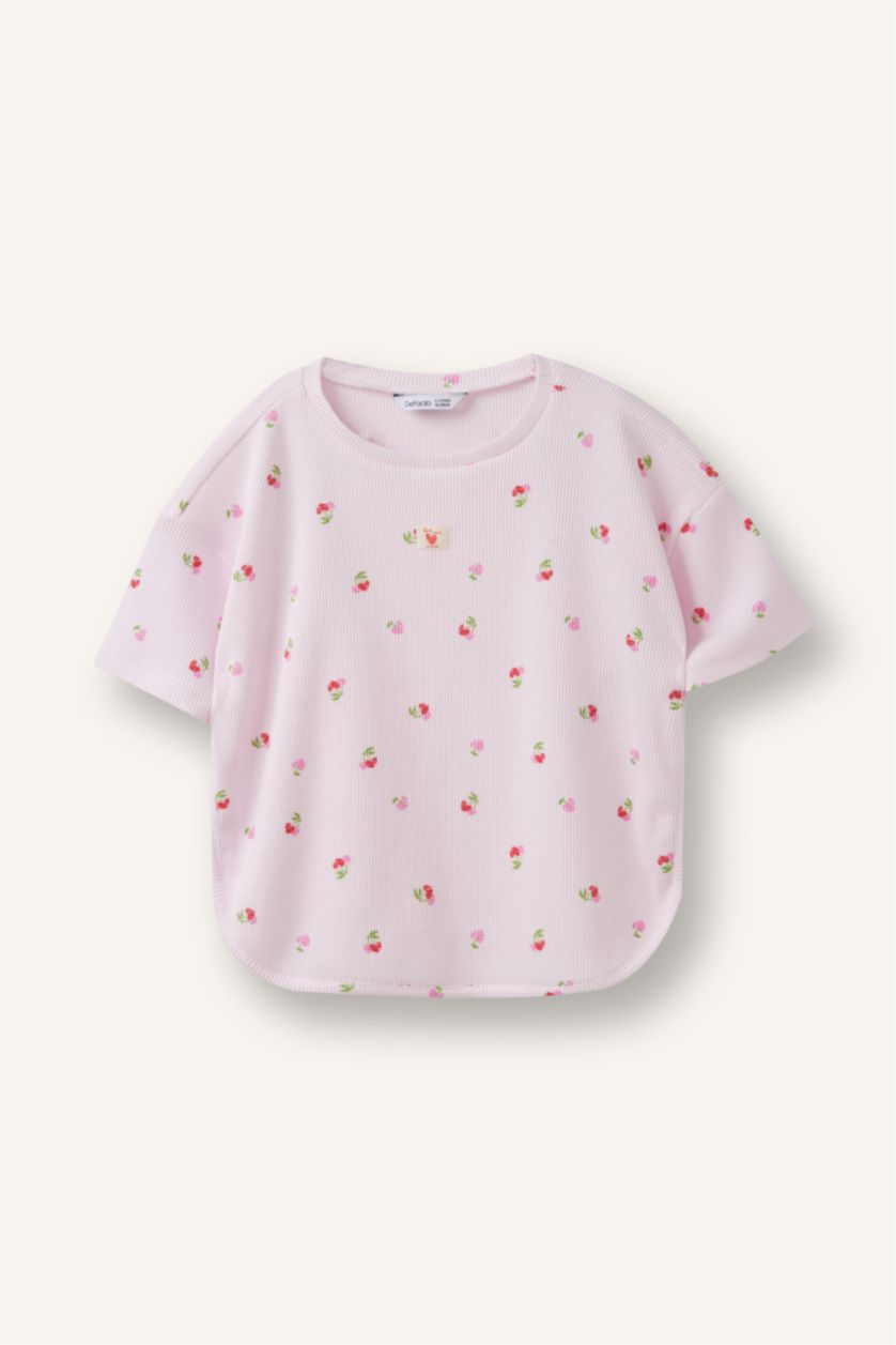 BÉBÉ FILLE Rose Clair T-shirt en waffle à col rond et manches courtes pour bébé fille