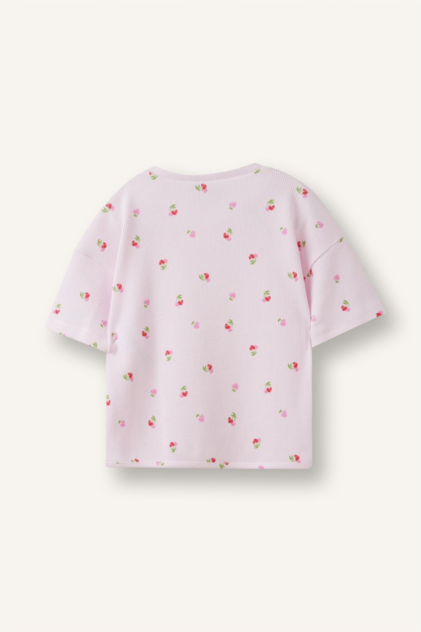 BÉBÉ FILLE Rose Clair T-shirt en waffle à col rond et manches courtes pour bébé fille