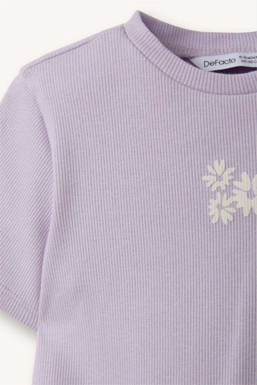 Kız Bebek Açık Lila Çiçekli Fitilli Kaşkorse Tişört Kız Bebek