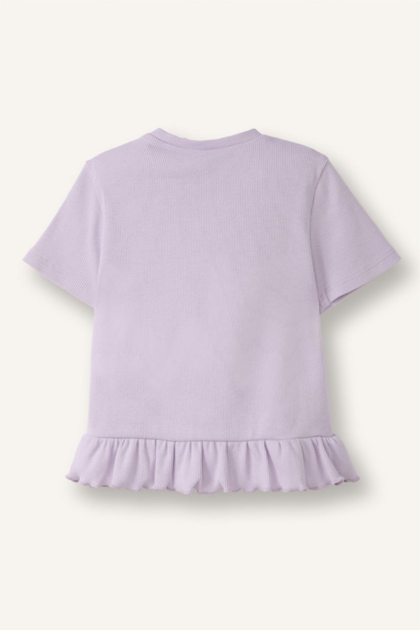 Kız Bebek Açık Lila Çiçekli Fitilli Kaşkorse Tişört Kız Bebek