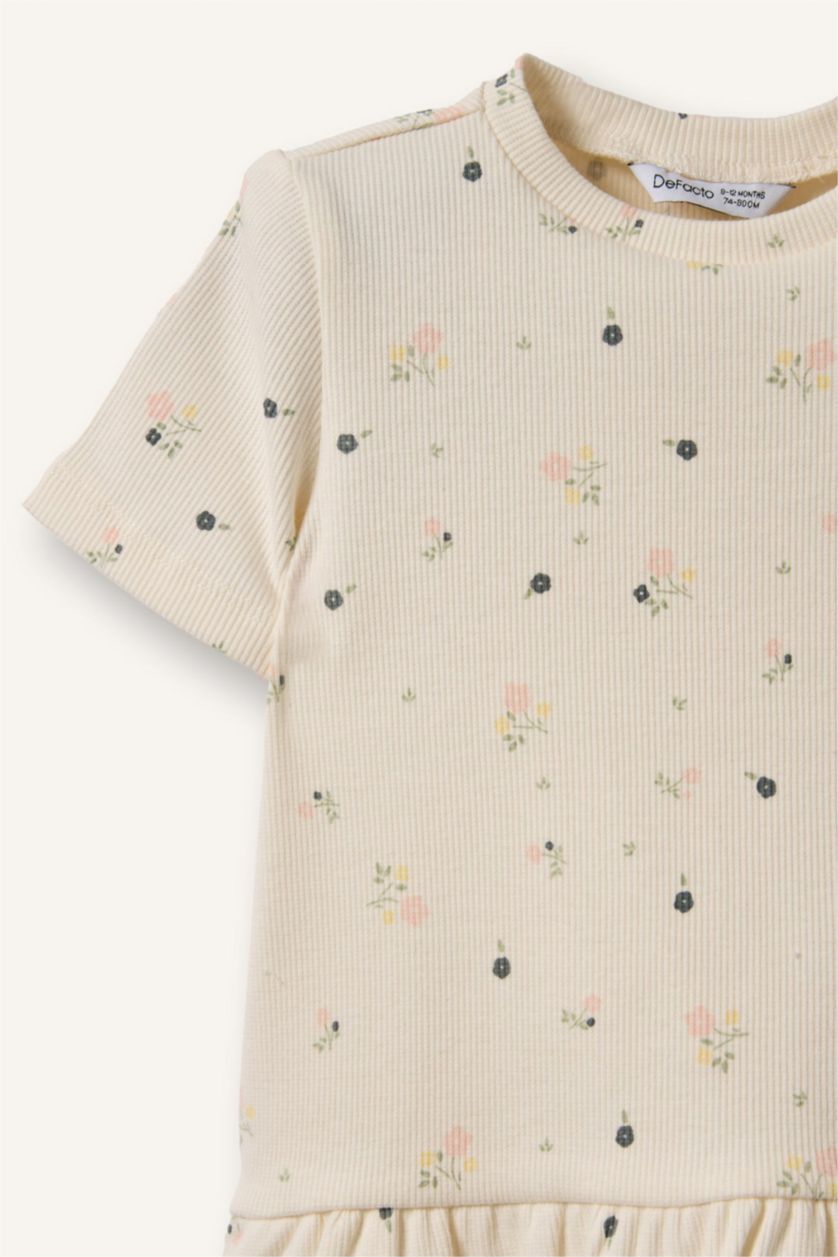 Kız Bebek Kırık Beyaz Çiçekli Fitilli Kaşkorse Tişört Kız Bebek