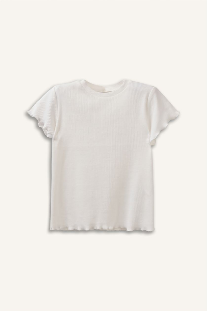 Kız Bebek Ekru Bisiklet Yaka Leopar Desenli Fitilli Kaşkorse 2'li Uzun Kollu Tişört Kız Bebek