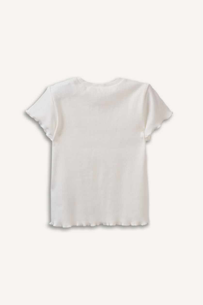 Kız Bebek Ekru Bisiklet Yaka Leopar Desenli Fitilli Kaşkorse 2'li Uzun Kollu Tişört Kız Bebek