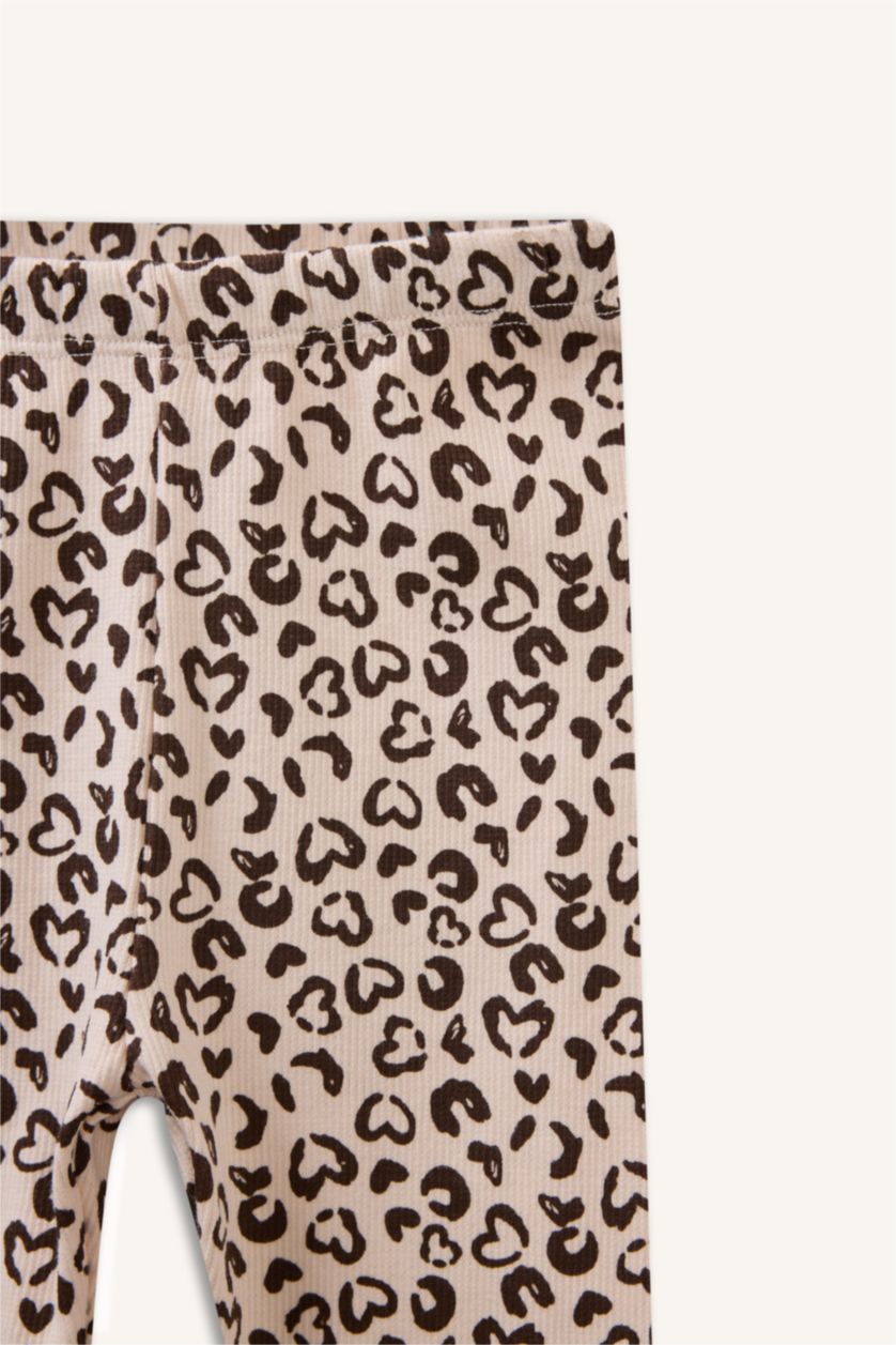 Kız Bebek Ekru Leopar Desenli Fitilli Kaşkorse 2'li Tayt Kız Bebek