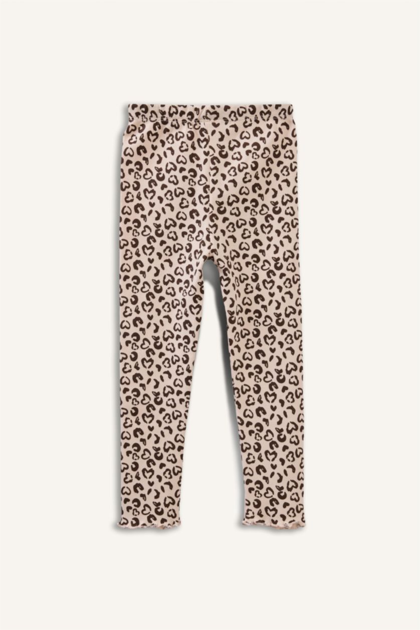 Kız Bebek Ekru Leopar Desenli Fitilli Kaşkorse 2'li Tayt Kız Bebek