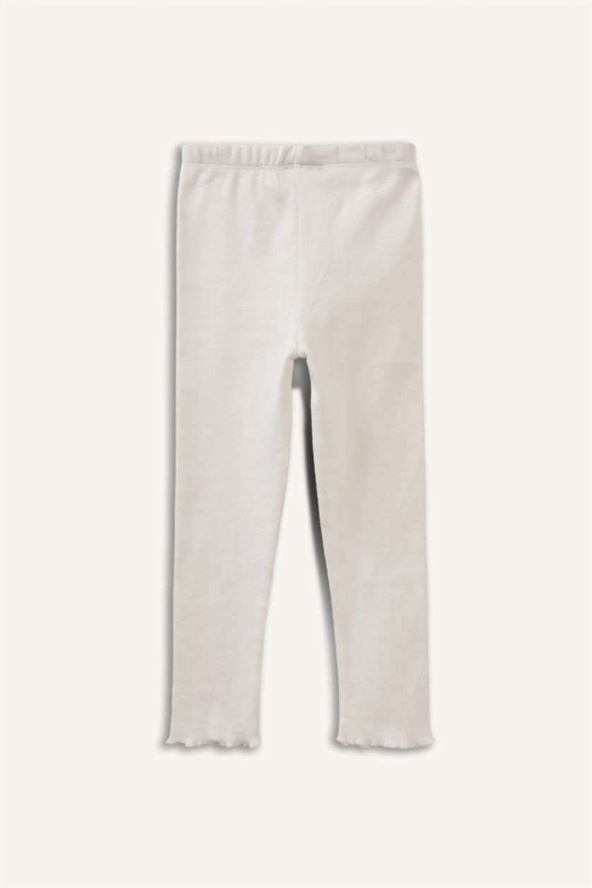 Kız Bebek Ekru Leopar Desenli Fitilli Kaşkorse 2'li Tayt Kız Bebek