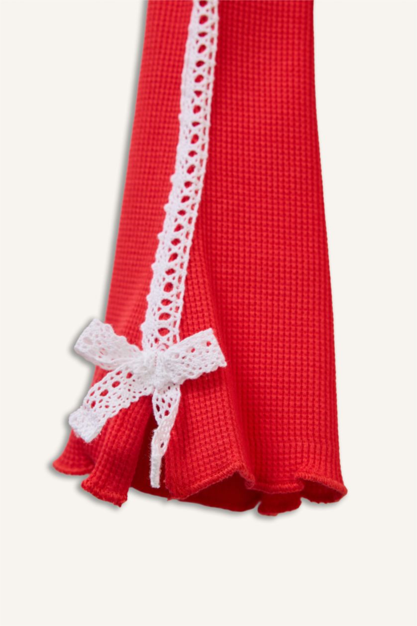 Kız Bebek Kırmızı Waffle Tayt Kız Bebek