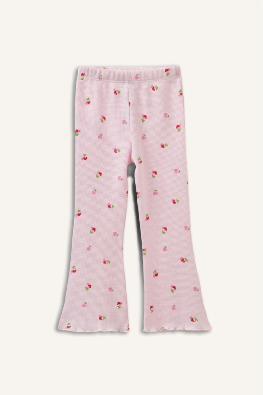 Kız Bebek Açık Pembe Meyve Baskılı Waffle Tayt Kız Bebek