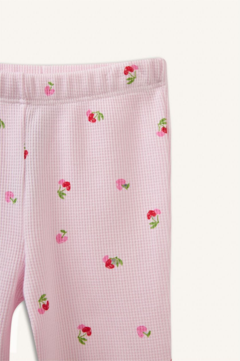 Kız Bebek Açık Pembe Meyve Baskılı Waffle Tayt Kız Bebek