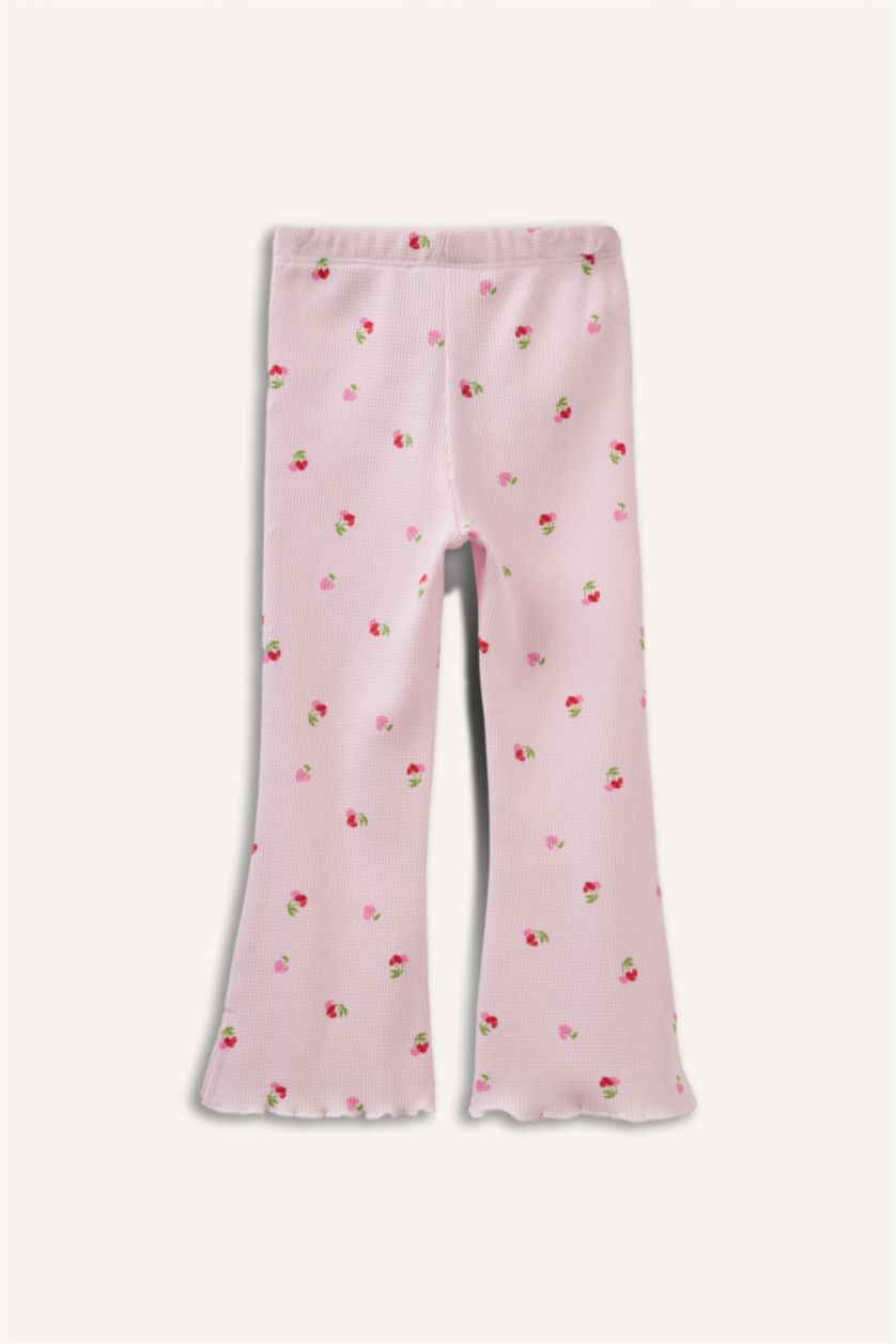 Kız Bebek Açık Pembe Meyve Baskılı Waffle Tayt Kız Bebek