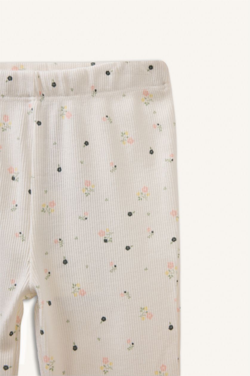 Kız Bebek Kırık Beyaz Floral Fitilli Kaşkorse Tayt Kız Bebek