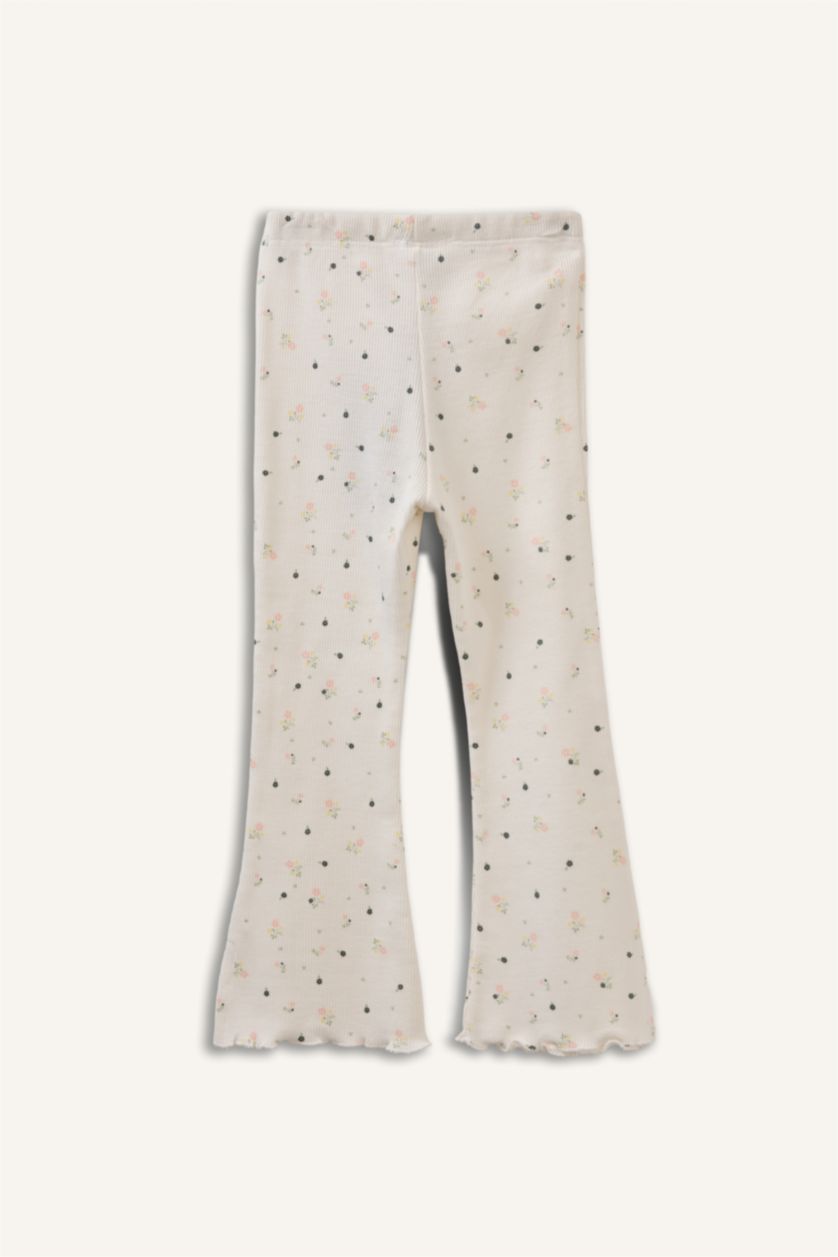 Kız Bebek Kırık Beyaz Floral Fitilli Kaşkorse Tayt Kız Bebek