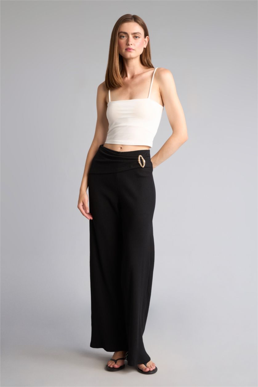 WOMAN Black Straight Fit Camisole Trousers