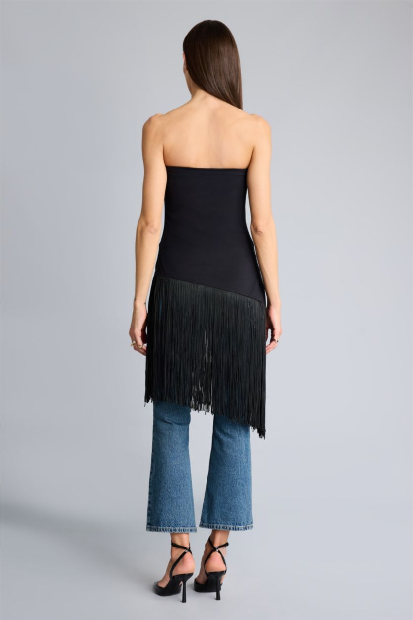 Women Black Afra x Defacto Slim Fit Strapless Crepe Blouse