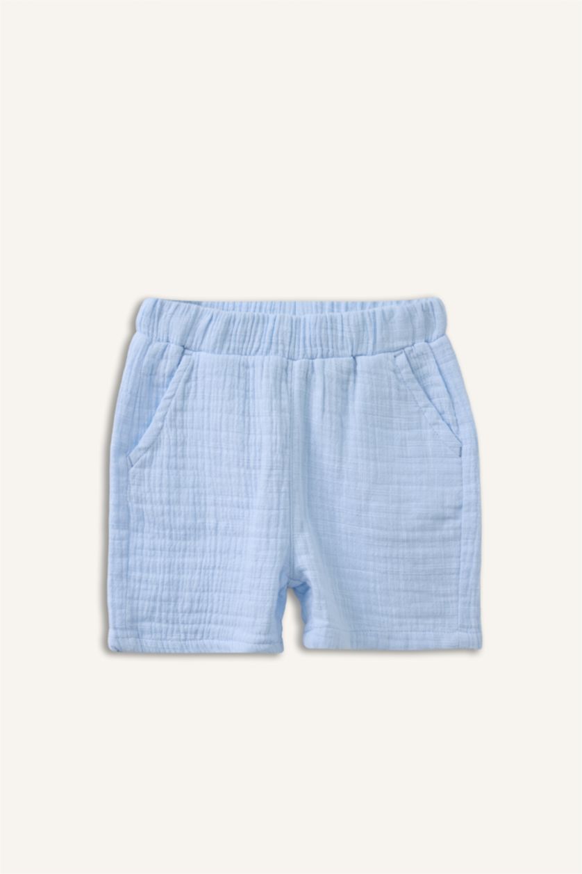 Erkek Bebek Açık Mavi Müslin 2'li Takım Erkek Bebek