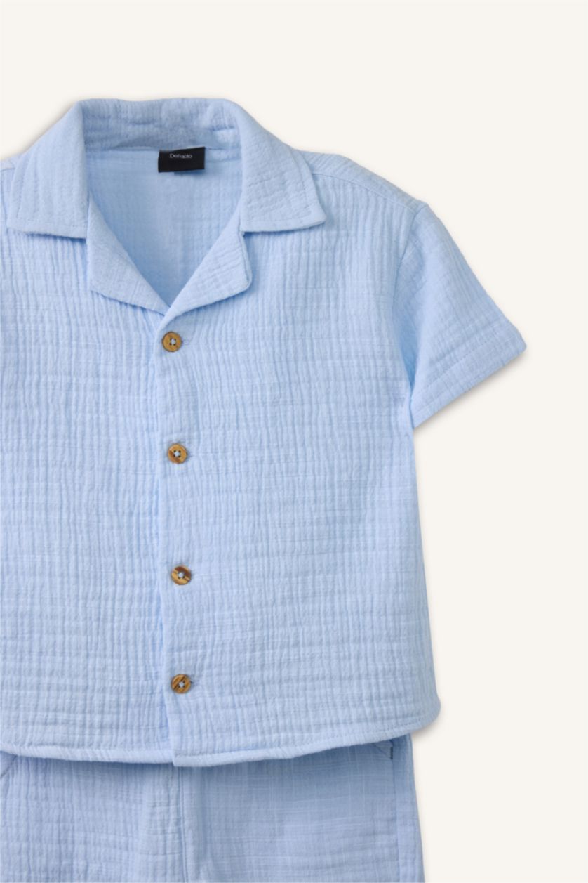 Erkek Bebek Açık Mavi Müslin 2'li Takım Erkek Bebek