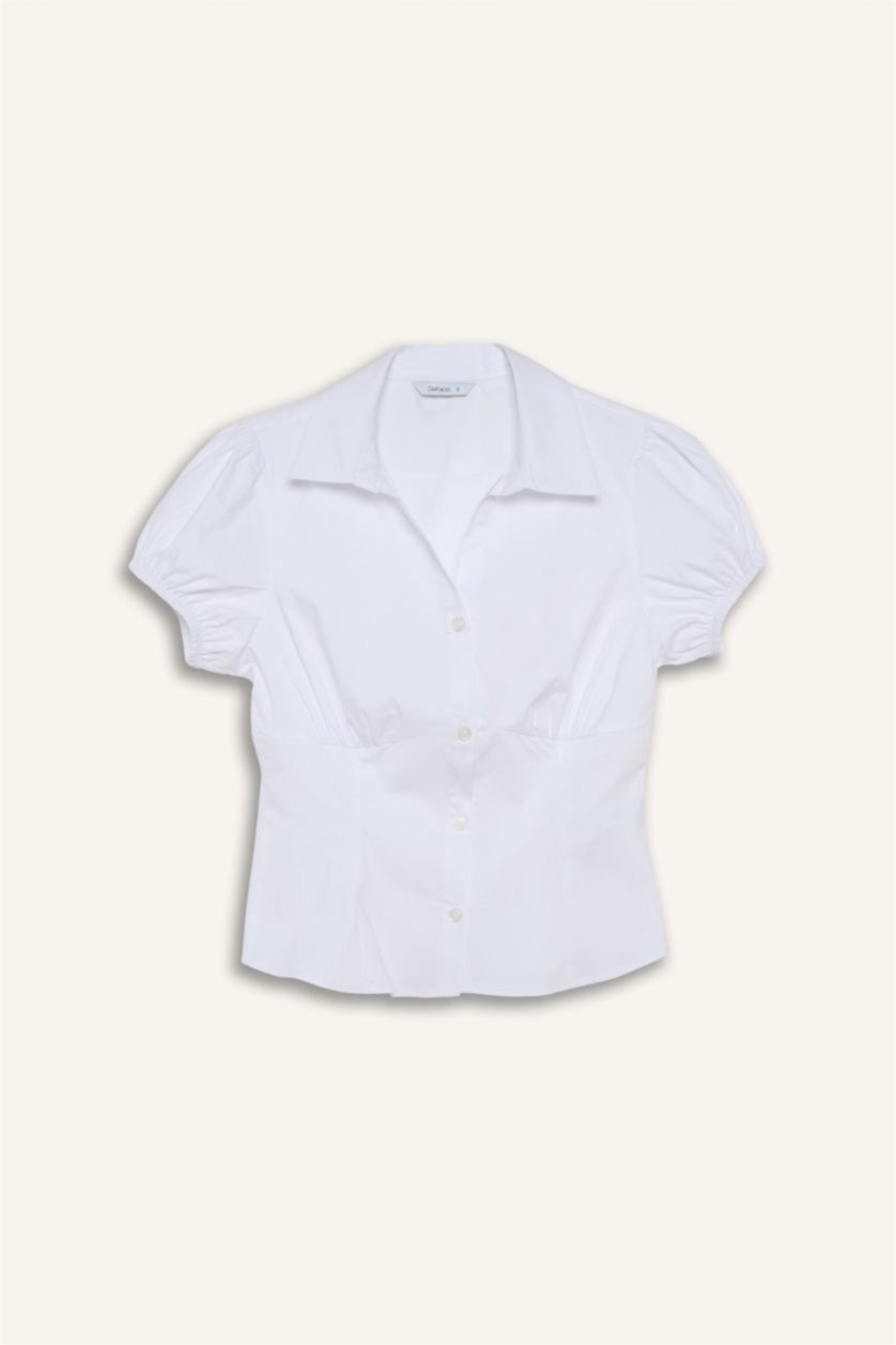 Woman White قميص نص ردن مخصر سليم فيت