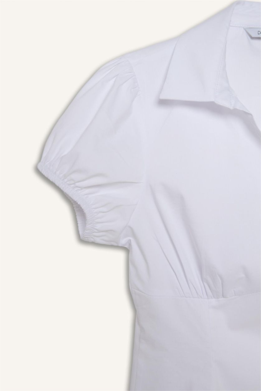 Woman White قميص نص ردن مخصر سليم فيت