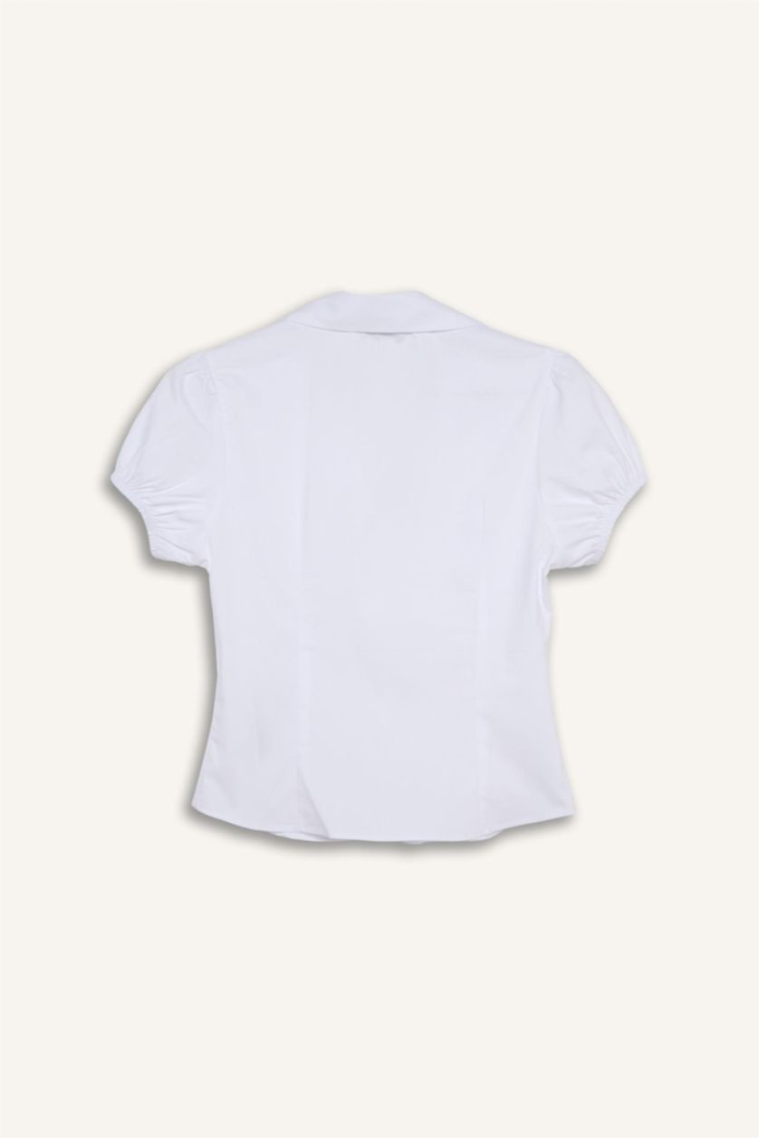 Woman White قميص نص ردن مخصر سليم فيت