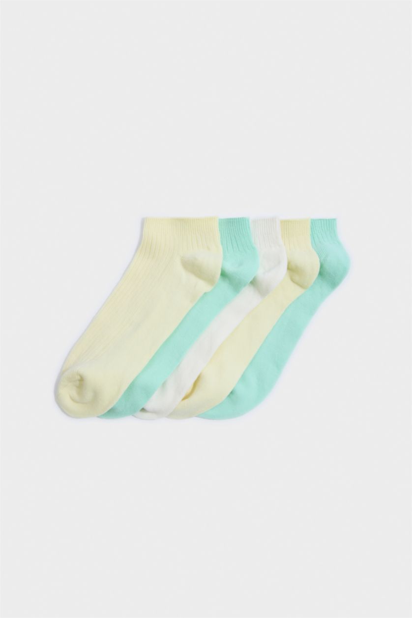 Kadın Açık Yeşil Kadın Rahat Lastikli 5'li Pamuklu Patik Çorap