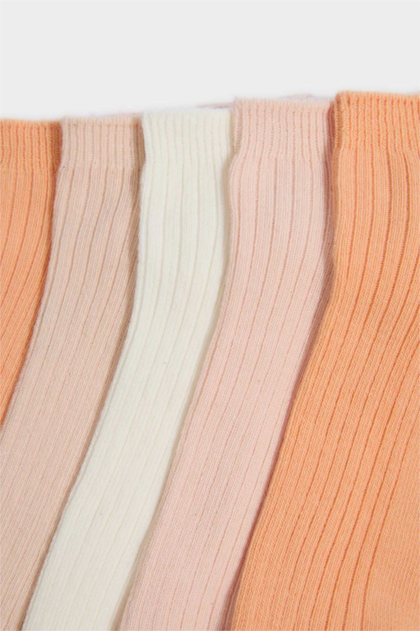 Kadın Açık Turuncu 5'li Pamuklu Patik Çorap