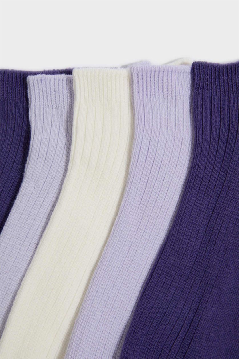 Kadın Mürdüm Orta 5'li Pamuklu Patik Çorap