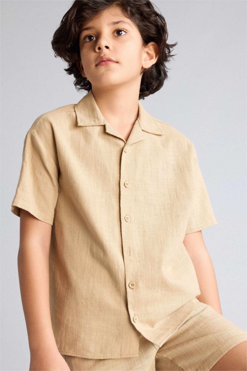 Boys & Teens Beige Regular Fit Short Sleeve Shirt