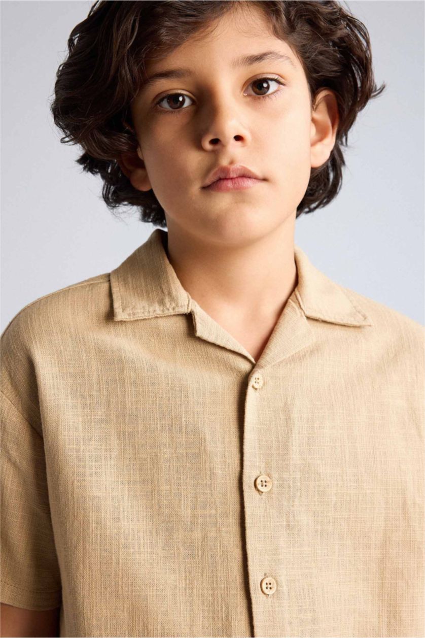 Boys & Teens Beige Regular Fit Short Sleeve Shirt