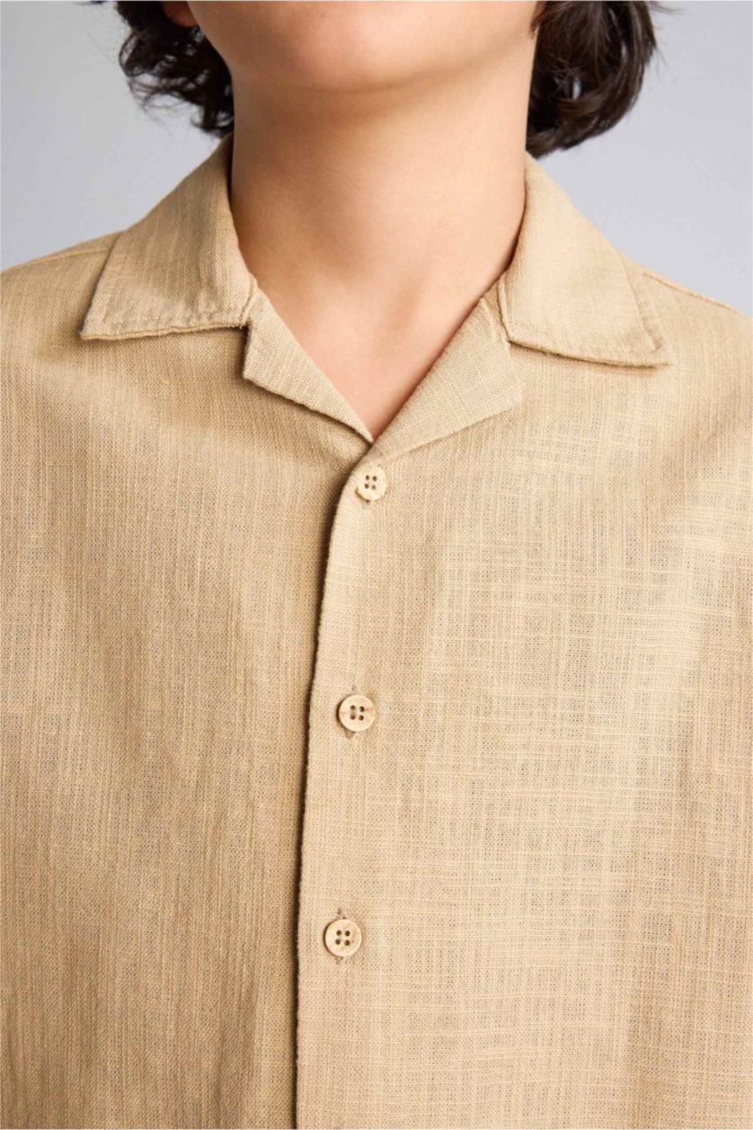 Boys & Teens Beige Regular Fit Short Sleeve Shirt