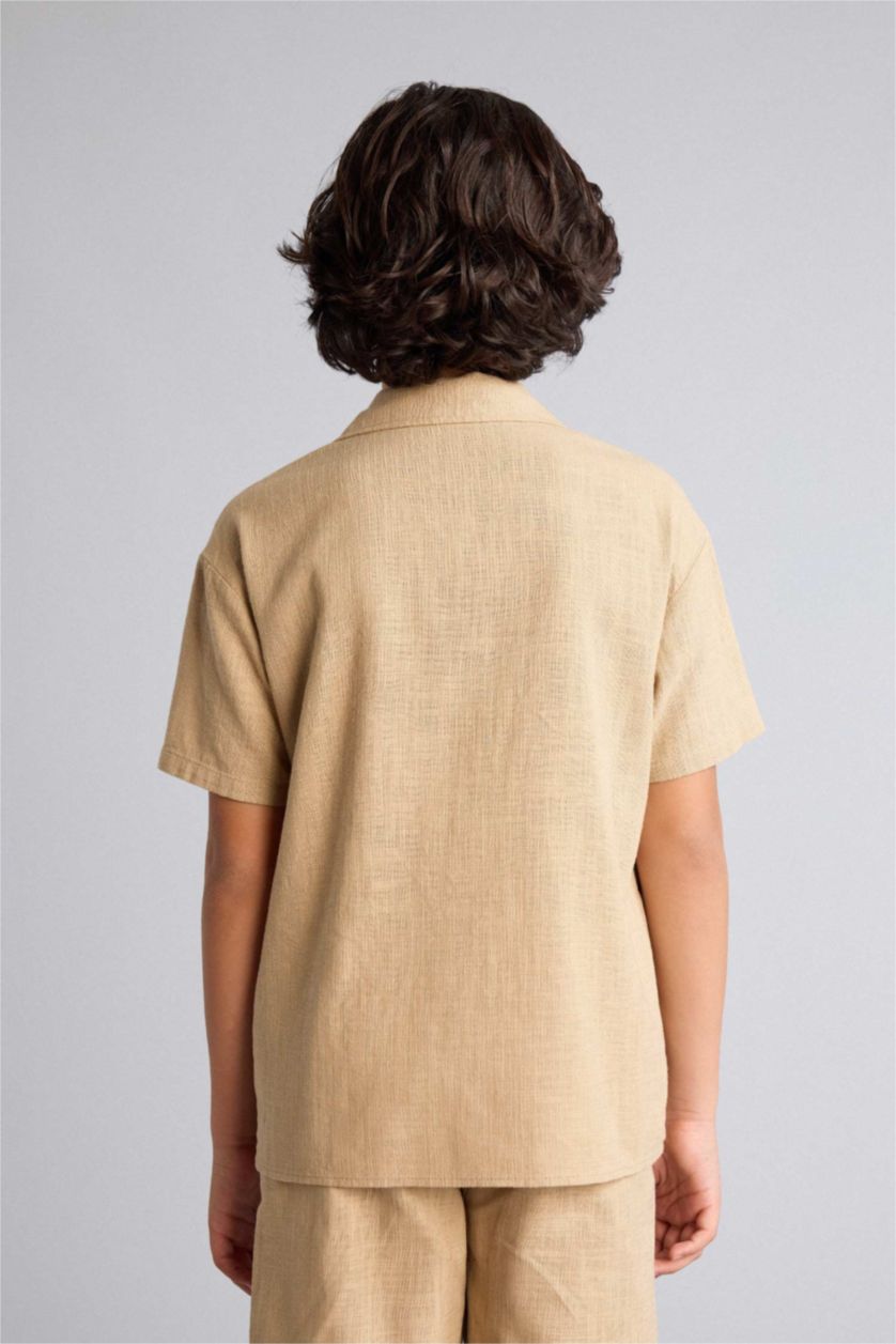 Boys & Teens Beige Regular Fit Short Sleeve Shirt