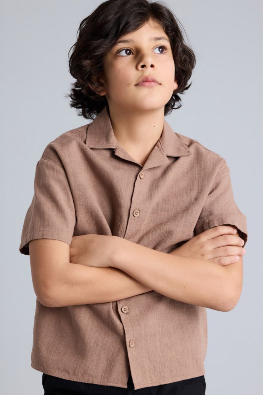 Erkek Çocuk - Genç Erkek Açık Kahve Apaş Yaka Gömlek Erkek Çocuk