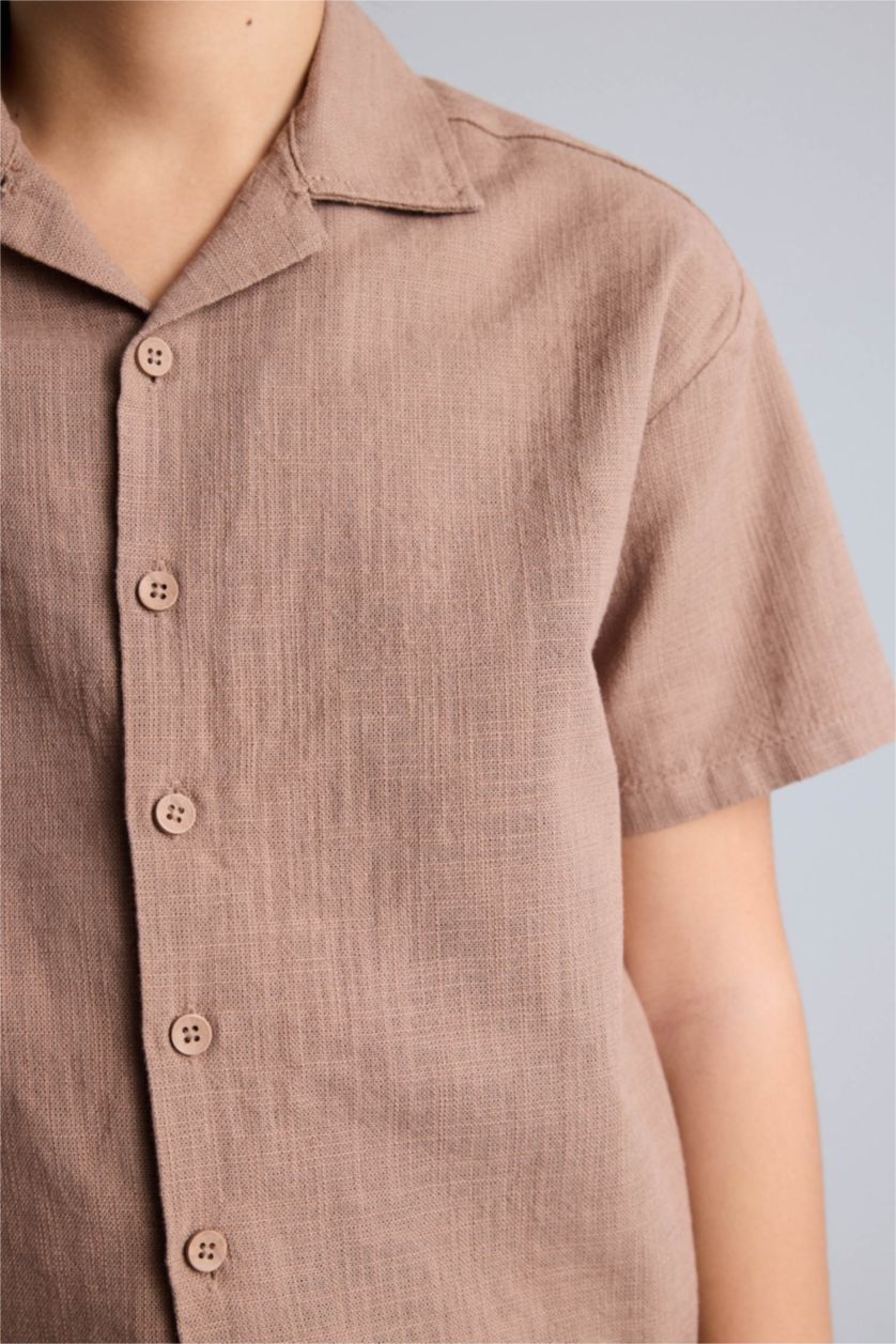 Erkek Çocuk - Genç Erkek Açık Kahve Apaş Yaka Gömlek Erkek Çocuk