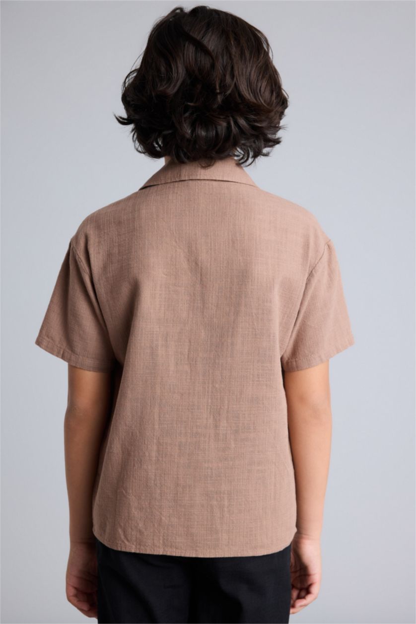 Erkek Çocuk - Genç Erkek Açık Kahve Apaş Yaka Gömlek Erkek Çocuk